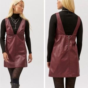 Urban outfitters Dress Size Small Faux leather mini Sleeveless V Neck Burgundy